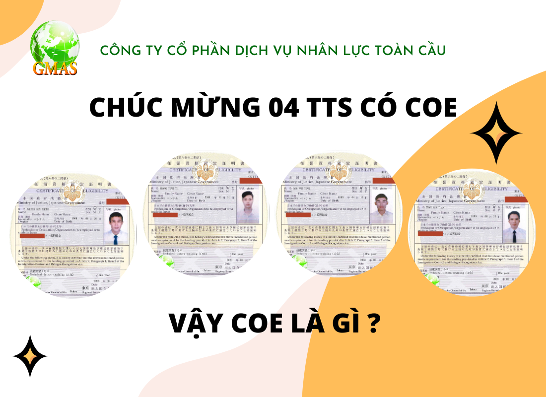 GMAS CHÚC MỪNG 04 TTS CÓ COE - XKLĐ NHẬT BẢN