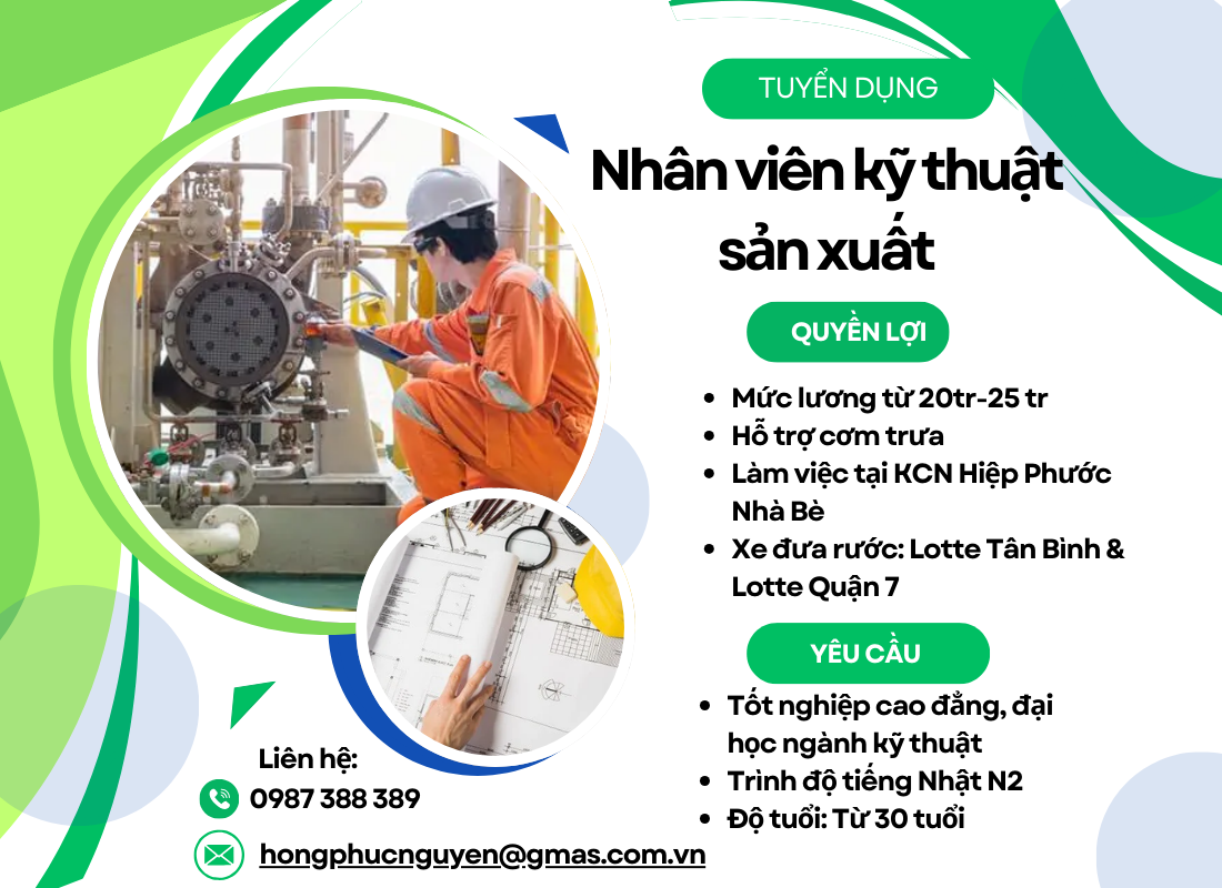 Tuyển dụng nhân viên kỹ thuật sản xuất