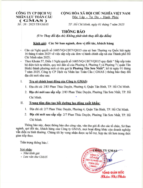 Thông báo đổi thông tin Phường trong địa chỉ công ty 25 thong bao thay doi phuong