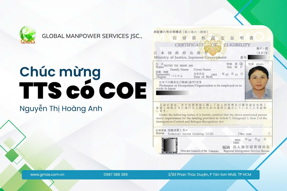Chúc mừng TTS Hoàng Anh nhận COE 25 COE hoang anh