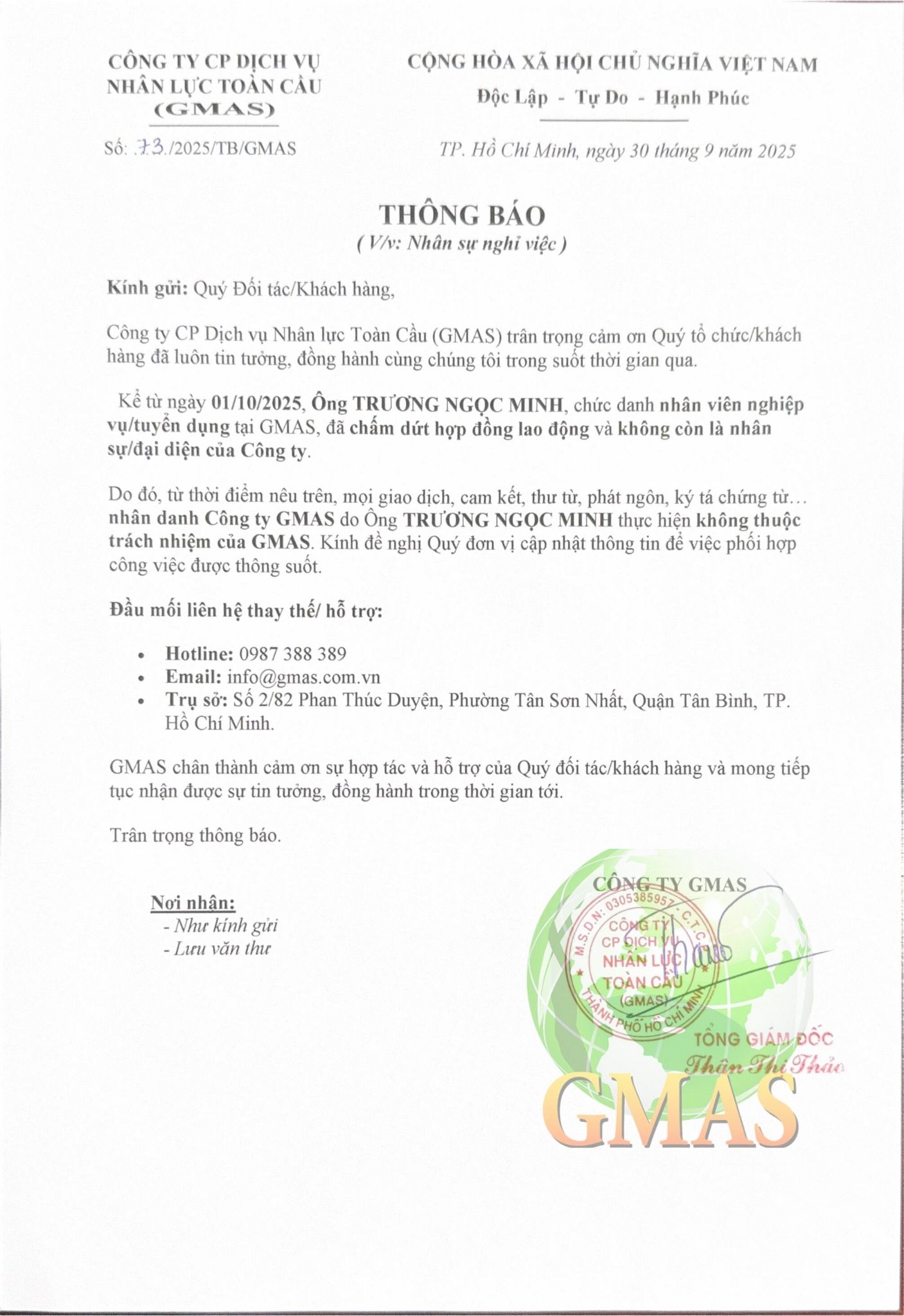 Thông báo nhân sự nghỉ việc 25 thong bao ns nghi viec 10 2025