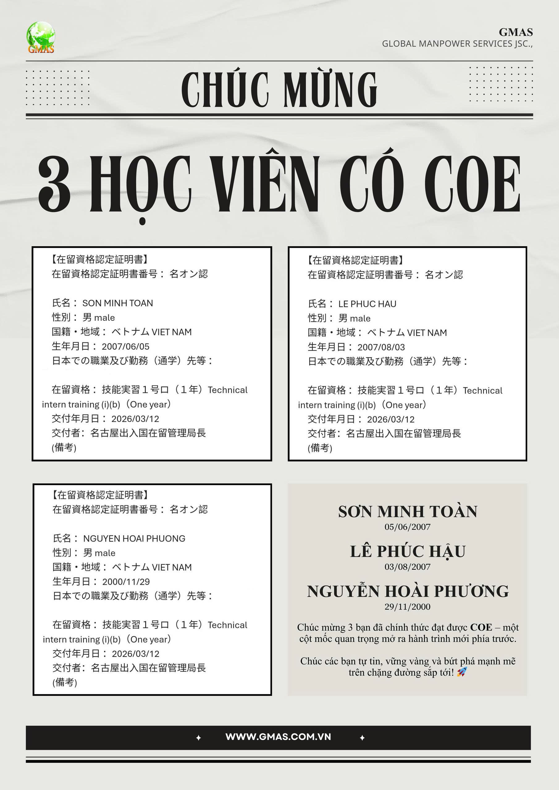3 hoc vien nhan COE