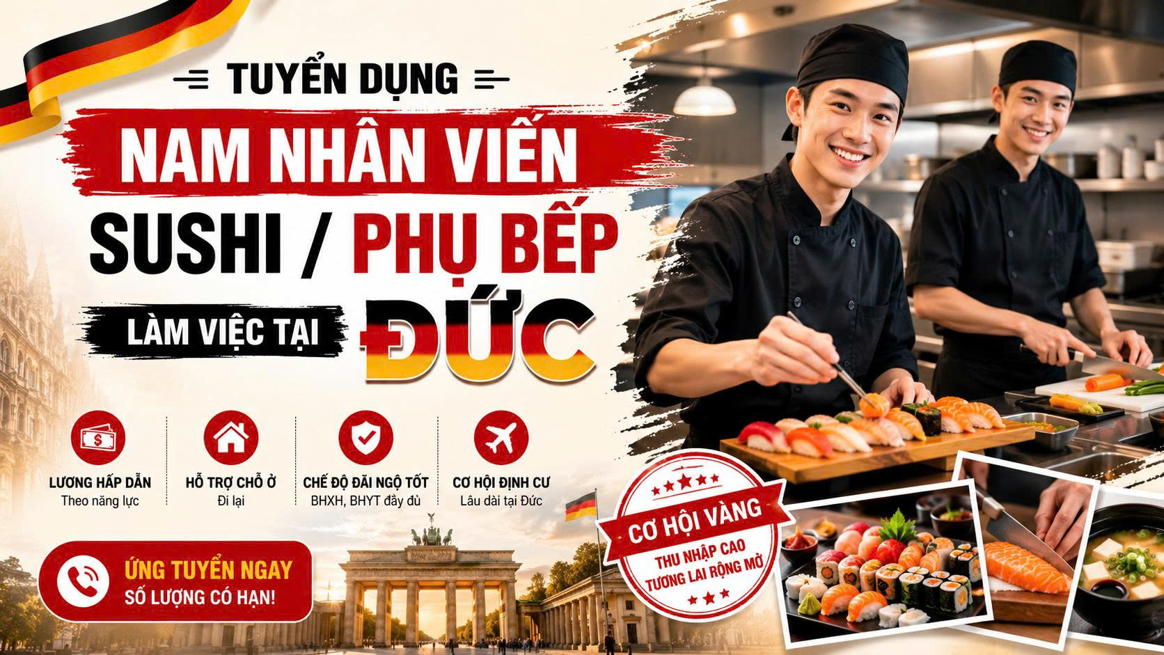 TUYEN DUNG NAM NHAN VIEN SUSHI PHU BEP LAM VIEC TAI DUC