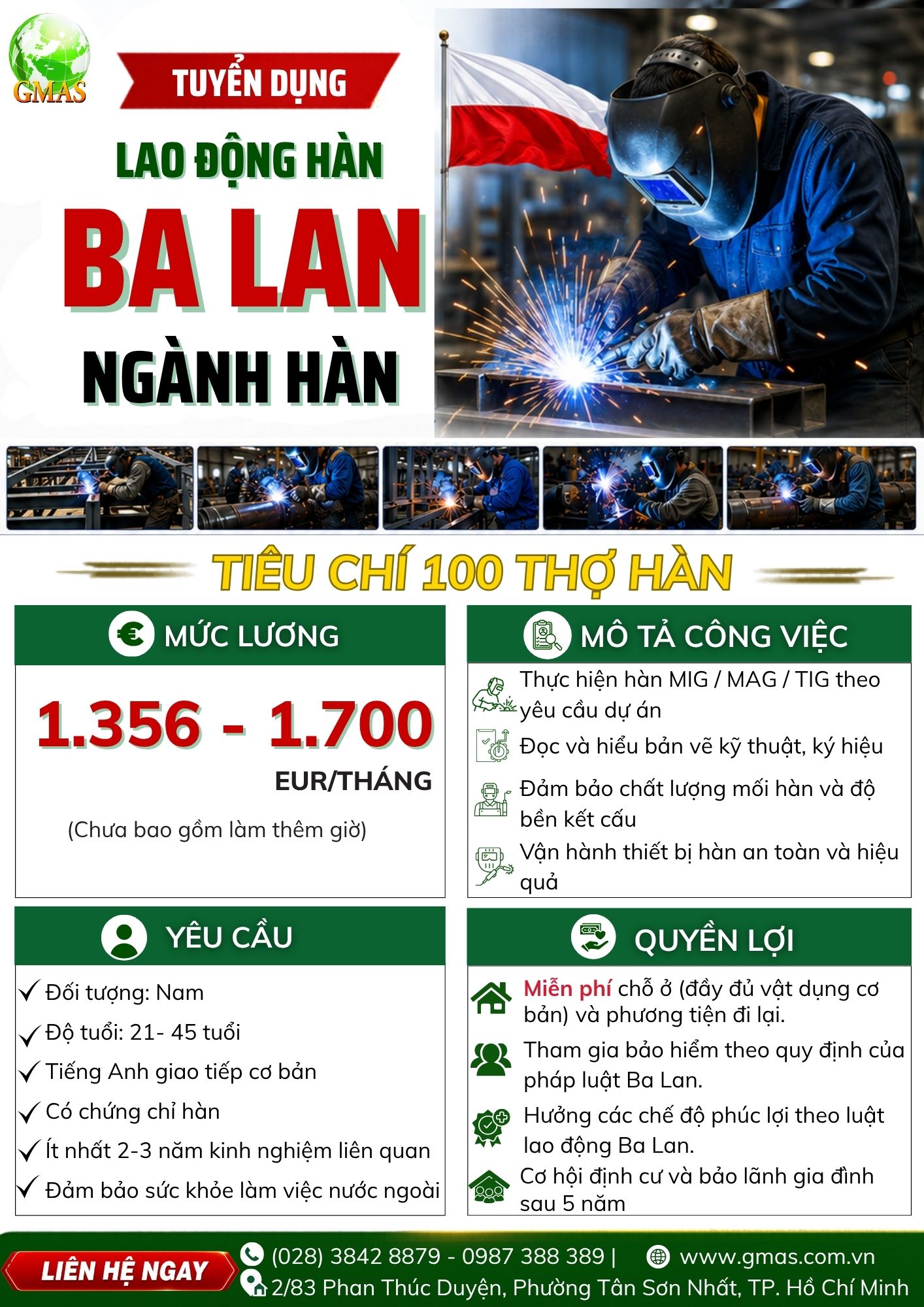 TUYỂN DỤNG 100 THỢ HÀN TẠI BA LAN 25 nganh han
