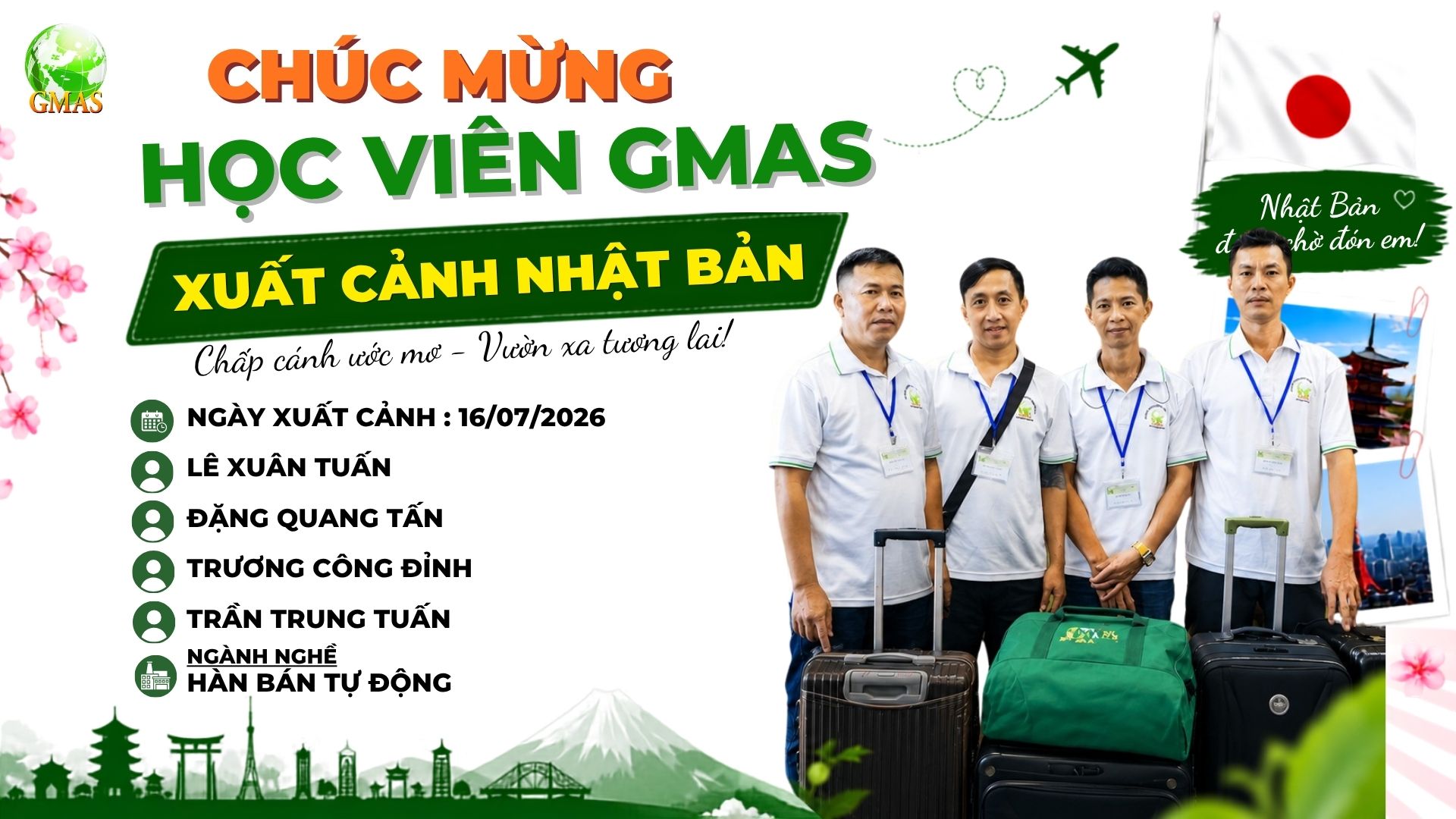 🎉✈️ Chúc mừng 4 học viên GMAS chính thức xuất cảnh sang Nhật Bản 2 Banner chuc MUNG 1